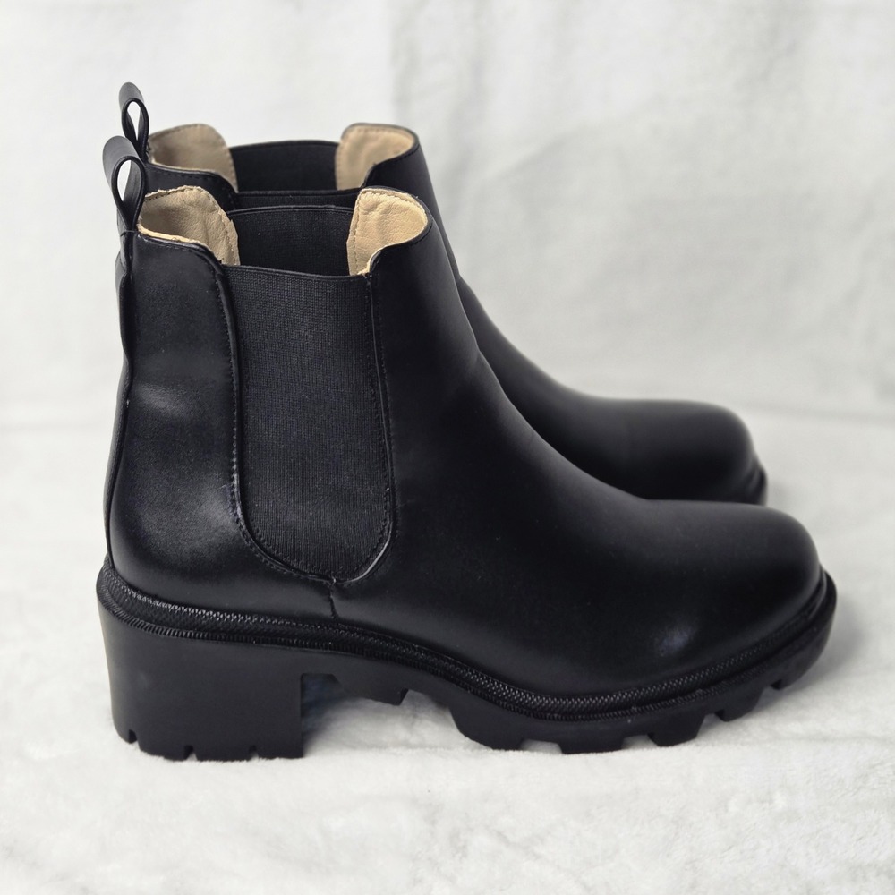 Steve Madden Amulet Black Lug Sole Chelsea Ankle Boots AMUL01S1 Womens 9.5M - Picture 4 of 10